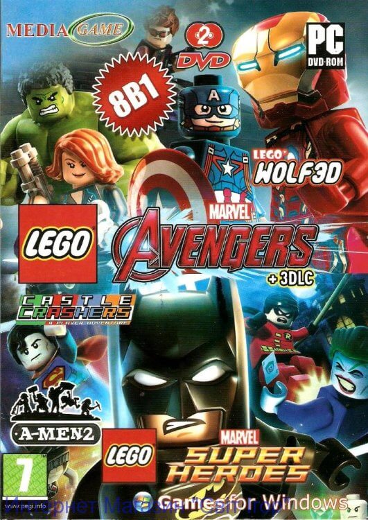 Сборник игр 8 в 1 (2DVD): LEGO Marvel's Avengers + 3DLC, LEGO Marvel Super Heroes, LEGO Rock Raiders, A-Men 2, Castle Crashers, Cobalt, LEGO Chess, LEGO Wolf3D